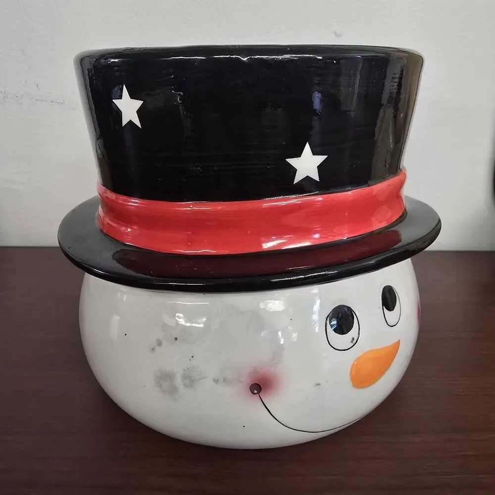 Holiday Snowman Vase Vintage 2009 Edible Arrangements Planter Pot